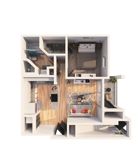 Floor plan for 1 bed, 1 bath, 750 sqft